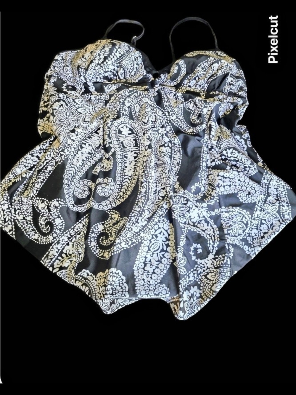 Vintage Plus Size Pegasus Black & White Paisley SwimSuit, Swim Dress
